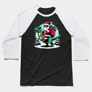 Funny Santa riding a Dinosaur with a bag of presents Baseball T-Shirt